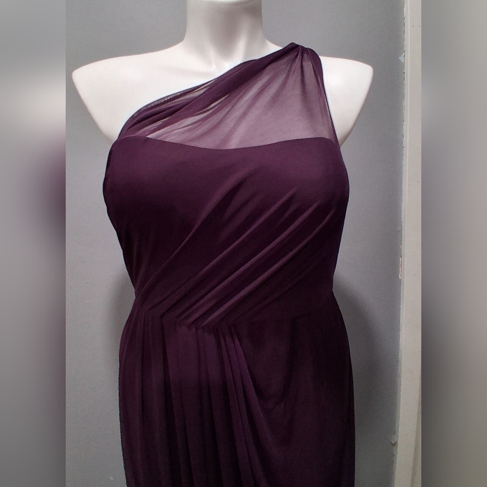 David's Bridal Deep Plum Maxi Dress with Draped Front - Picture 2 of 8